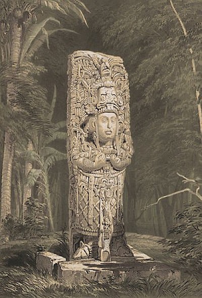 Stela D at Copan, as drawn by Catherwood