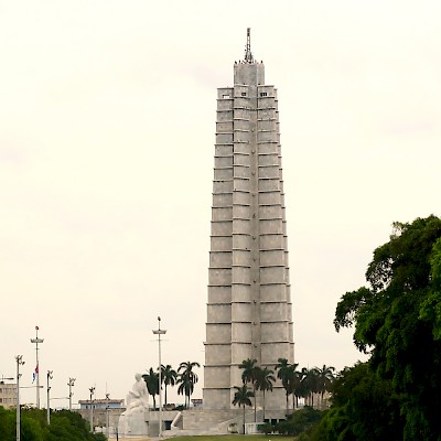 Jose Marti monument and marble sculpture near the Plaza of the Revolution.  President Obama laid a wreath at this monument in the memory of Jose Marti.