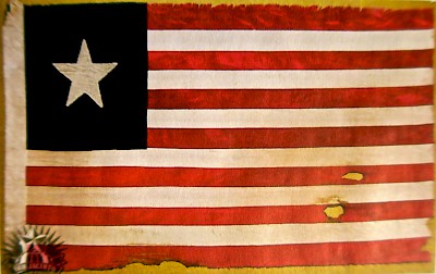 Replica of the official flag of the Navy of the Republic of Texas that was raised over Cozumel as the Texans claimed the island for their new republic.