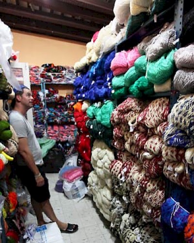 Constantino taking hammock inventory in Merida, Yucatan at Hammock Boutique